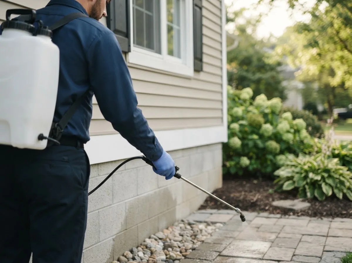 Pest control technician inspecting a home in Rose Creek, MN